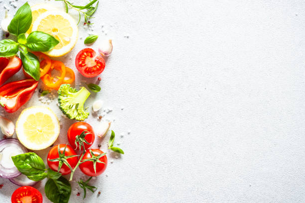istock Food cooking background on white table. 1650661677