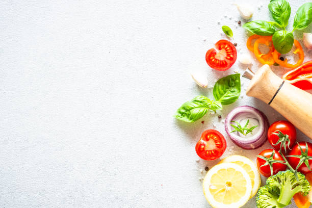 istock Food cooking background on white table. 1650661711