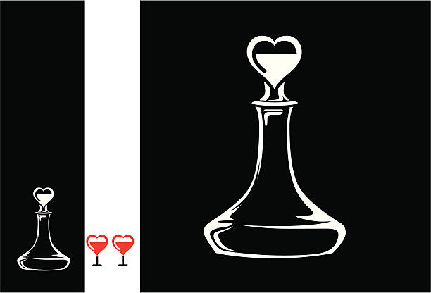 illustrazioni stock, clip art, cartoni animati e icone di tendenza di decanter e vino rosso in vetro - decanter white red black