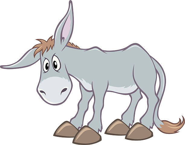 An animated, cartoon, grey donkey vector art illustration
