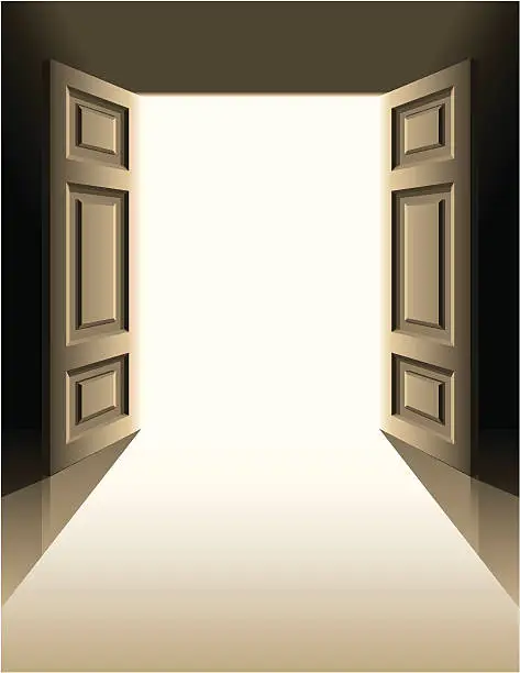Vector illustration of Double doors opening to bright light