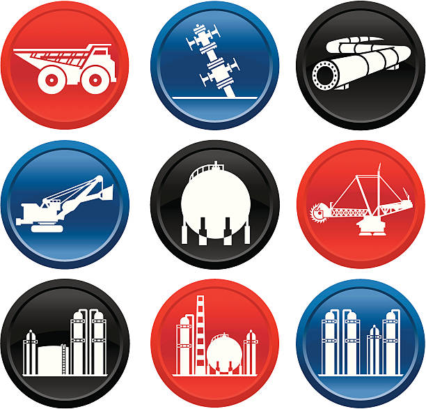 Oilsands Icons on Buttons Oilsands Icons on red, blue and gray buttons. natural gas pipeline clip art stock illustrations