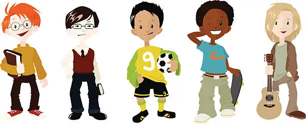 Vector illustration of Boys and their Hobbies