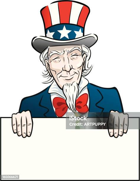 Uncle Sam With Sign Stock Illustration - Download Image Now - Uncle Sam, Art, Cartoon