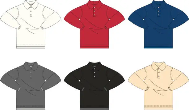 Vector illustration of Long Sleeved Polo Pique Shirt