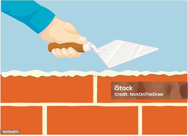 Vetores de Pedreiro Construir Uma Parede e mais imagens de Colher de Pedreiro - Colher de Pedreiro, Pedreiro, Cimento