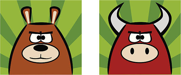 illustrazioni stock, clip art, cartoni animati e icone di tendenza di mercati toro e orso stock icone - bull bear stock market new york stock exchange