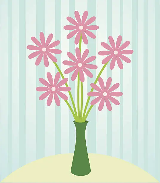 Vector illustration of A vector image of flowers in a green vase