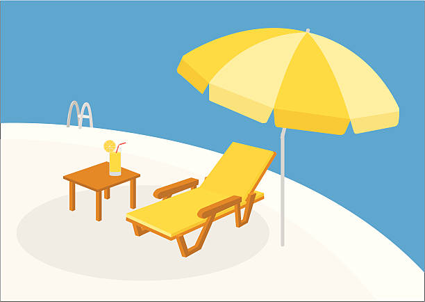 summer deck chair and beach umbrella,vector illustration chaise longue stock illustrations