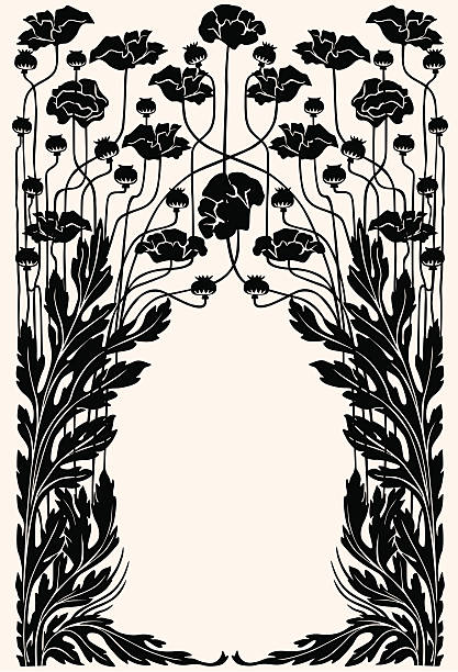 Art nouveau garden border Border of flowers and acanthus  art deco illustrations stock illustrations