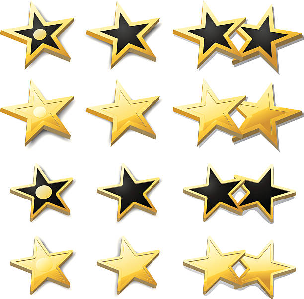 ilustrações de stock, clip art, desenhos animados e ícones de estrelas douradas - star shape hollywood california gold three dimensional shape