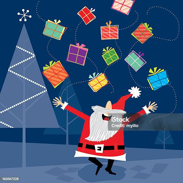 Babbo Natale Juggler Con Natale Presenta - Immagini vettoriali stock e altre immagini di Babbo Natale - Babbo Natale, Fare il giocoliere, Regalo di Natale