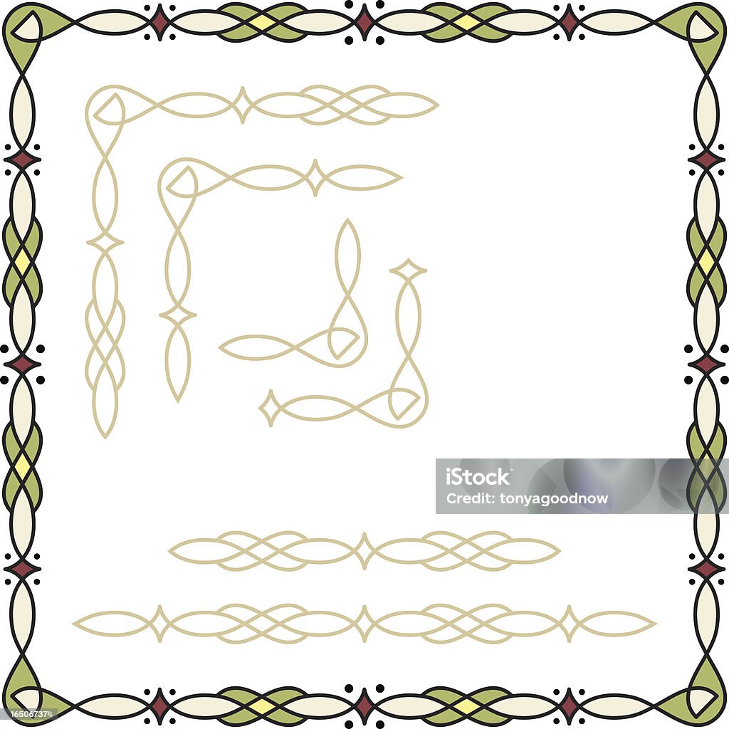Create-A-Frame Border A colorful and decorative frame along and the separated shape elements. Use this frame design as is or create your own border or corner. Grouped and layered for easy editing and rearrangement. Corner stock vector