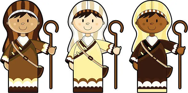 Vector illustration of Nativity Three Shepherds