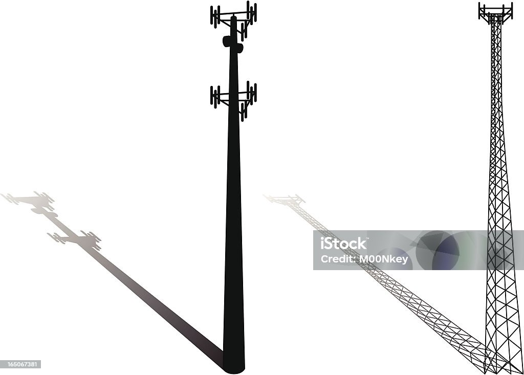 Zwei schwarze Kommunikation towers mit Schatten - Lizenzfrei Bauwerk Vektorgrafik