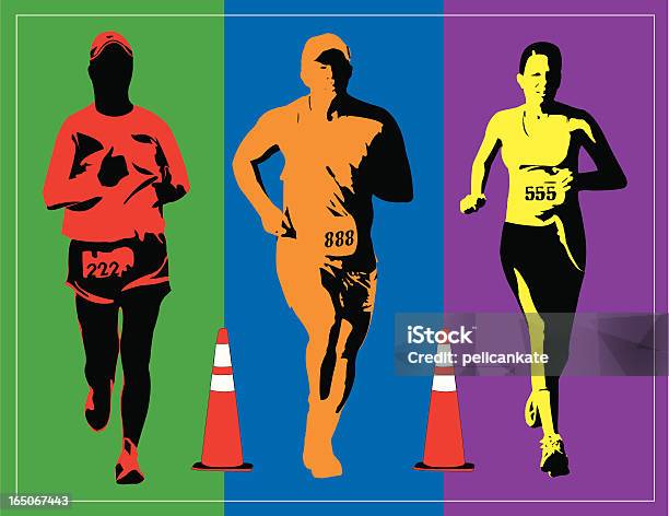 Jasny Biegaczy - Stockowe grafiki wektorowe i więcej obrazów Maraton - Maraton, Aktywny tryb życia, Biegi