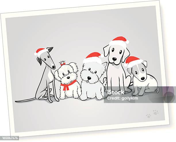 Смешанная Группа Собак С Санта Шляпы — стоковая векторная графика и другие изображения на тему Собака - Собака, Рождество, Питомцы