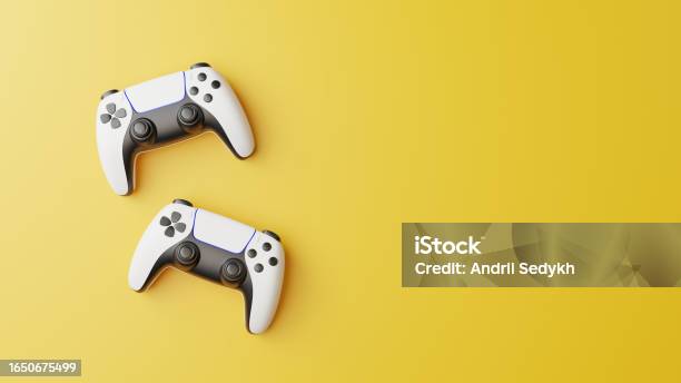 Gamepad On A Yellow Background With Copy Space Stock Photo - Download Image Now - Game Controller, Brand Name Video Game, Control