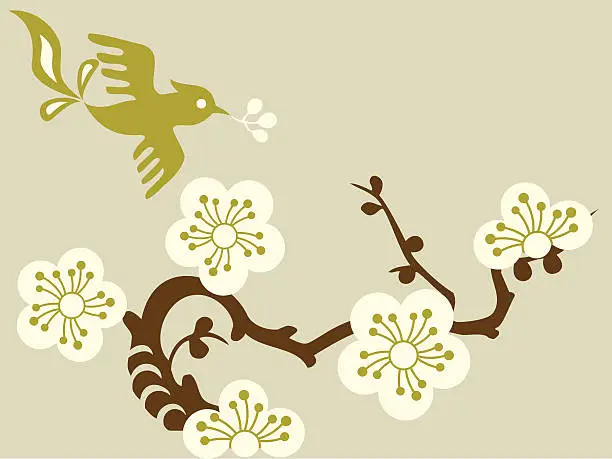 Vector illustration of Cherry Blossom & Bird