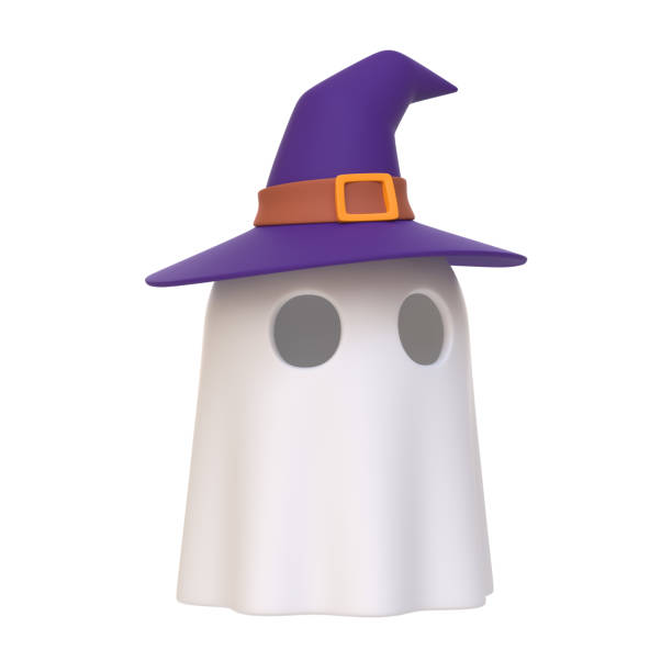 istock Simple halloween cartoon ghost wearing witch hat isolated on white background 1650675691
