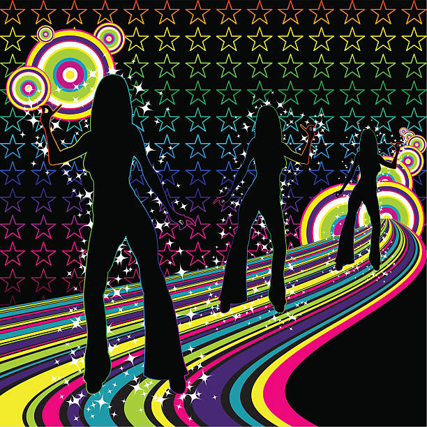 RAINBOW DISCO Vector Image - Zip includes V8 and V10 ai Files and a Large High-Res JPeg. flare pants stock illustrations