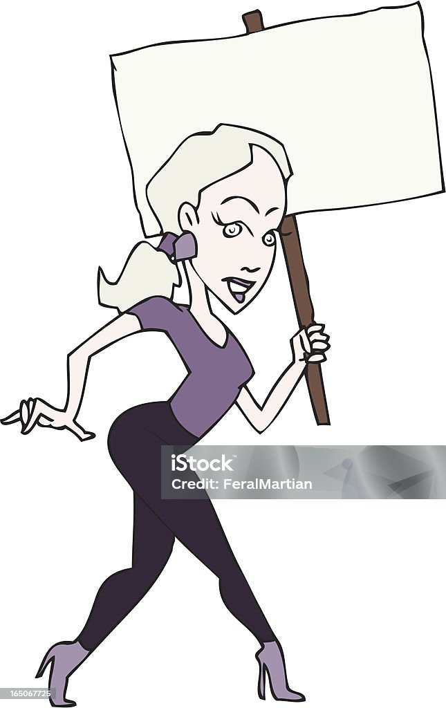 Female Striker Cartoon cute woman with blank protest sign on strike and walking the picket line. Add your own text. EPS vector file on transparent background also includes high resolution jpeg Adult stock vector