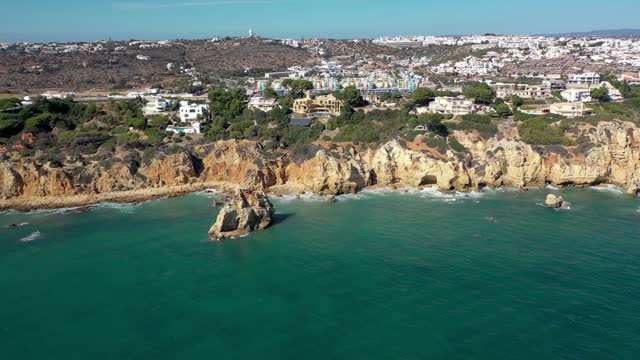 Aerial panoramic view of Albufeira , Algarve Region - Portugal. Luxury clifftop villas with panoramic views