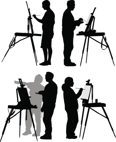Silhouettes of people painting.