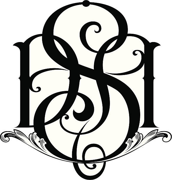 Deorative Monogram Design A decorative monogram design with scrolls. Initials D A S clip art of illuminated letter a stock illustrations
