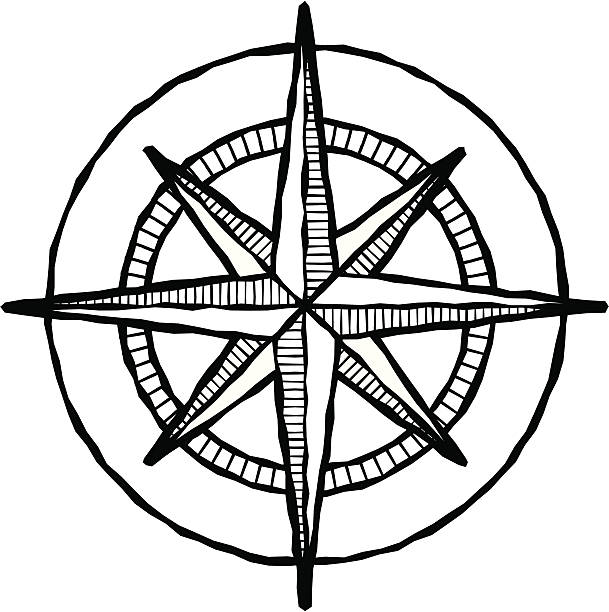 Woodcut compass rose Vector illustration of a compass rose, done in a woodcut style. compass rose stock illustrations