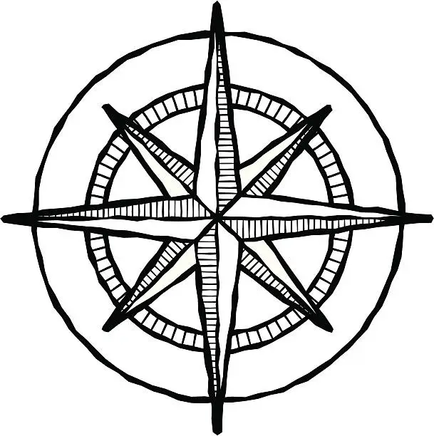 Vector illustration of Woodcut compass rose