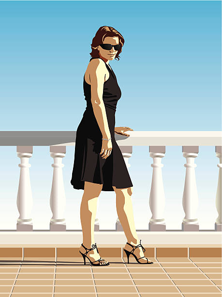 schwarze, sonnigen tag - women summer hat tinted sunglasses stock-grafiken, -clipart, -cartoons und -symbole