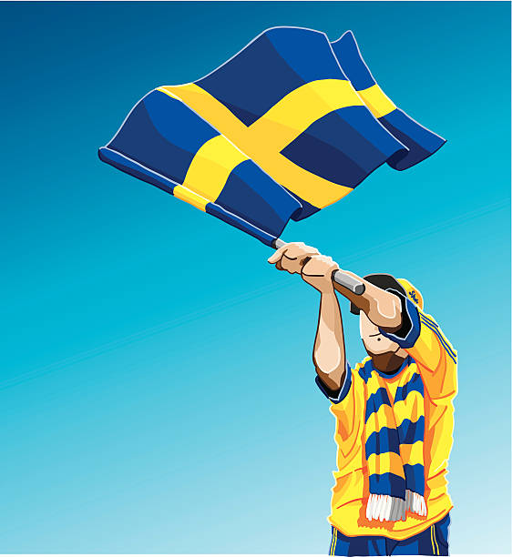 Sweden Waving Flag Soccer Fan "Vector Illustration of a Swedish football fan. The background is on a separate layer, so you can use the illustration on your own background. The colors in the .eps and .ai-files are ready for print (CMYK). Included files: EPS (v8), AI (CS2) and Hi-Res JPG." swedish flag stock illustrations