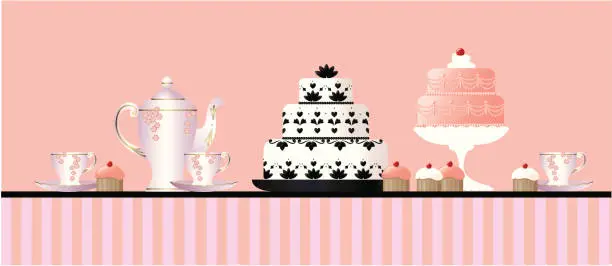 Vector illustration of Tea and cakes