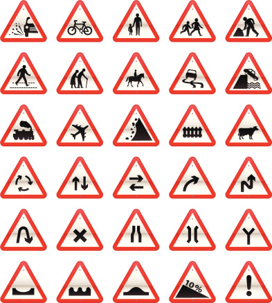 30 different detailed UK Road Signs (Cautionary type Road Signs)