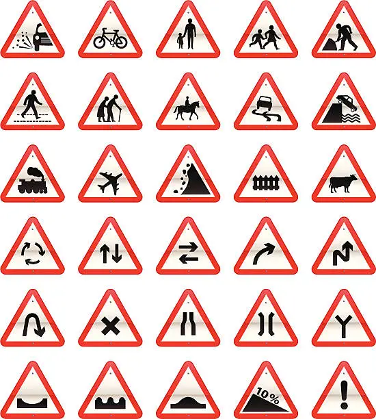 Vector illustration of UK Road Signs: Cautionary Series