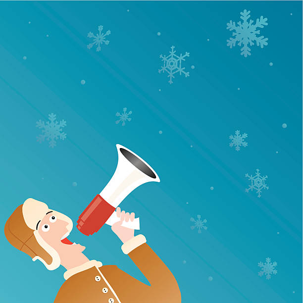 ilustrações, clipart, desenhos animados e ícones de o inverno está aqui. - winter public speaker megaphone snow