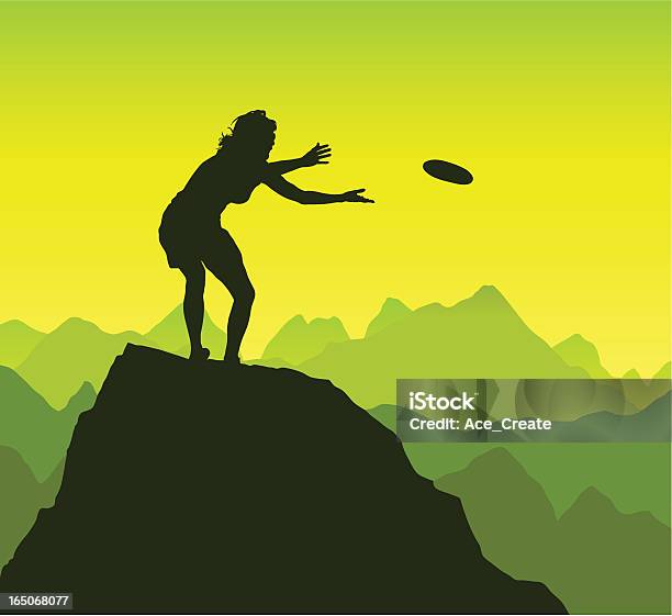 Frisbee Catch On A Rocky Peak Stock Illustration - Download Image Now - Catching, Active Lifestyle, Activity