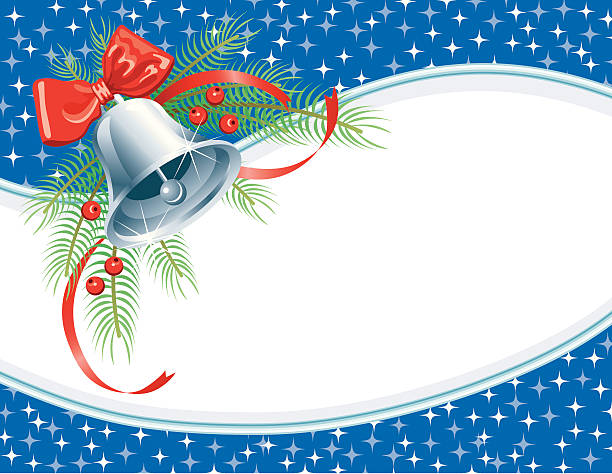 silver bell weihnachten karte - bell frame ribbon vector stock-grafiken, -clipart, -cartoons und -symbole