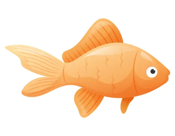 Vector illustration of Vector isolated swimming cartoon marine goldfish.
