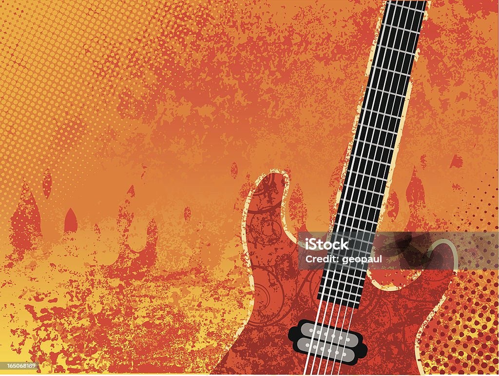 Burning guitar Guitar on grunge fire background. Backgrounds stock vector