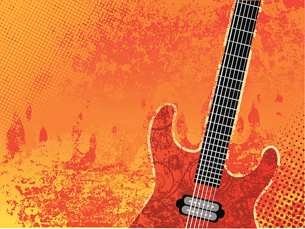 Burning guitar vector art illustration