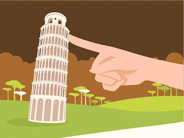 Vector illustration of Supporting the Leaning Tower of Pisa with One Finger