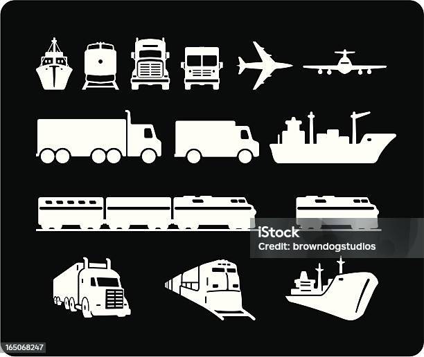 Ícones De Transporte De Mercadorias - Arte vetorial de stock e mais imagens de Comboio de Mercadorias - Comboio de Mercadorias, Carrinha de Entregas, Camião Articulado
