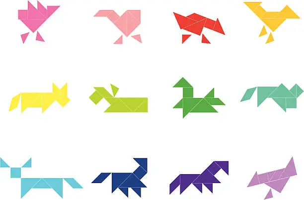 Vector illustration of Tangram Farm Animal Set