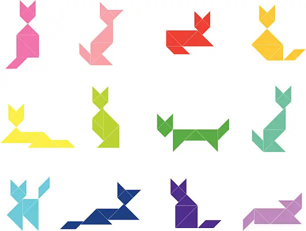 Vector illustration of Tangram Cat Set  | 1 of 3