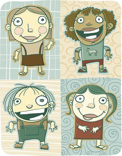 ilustrações de stock, clip art, desenhos animados e ícones de quatro pouco cuties - little girls fun lifestyle handcarves