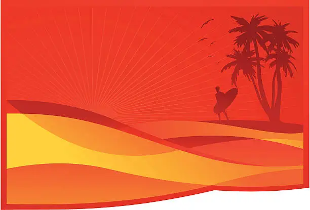 Vector illustration of surf sunset