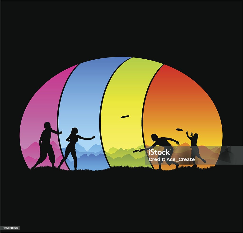 Beautiful frisbee game A beautiful backdrop for people playing frisbee. Flying stock vector