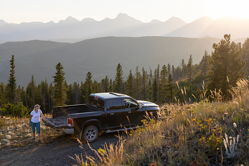 Mountains rise in distance, Crowsnest Pass, Alberta